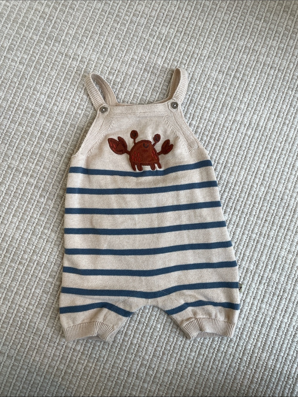 Striped Cream and Blue Crab Knit Romper - Kids